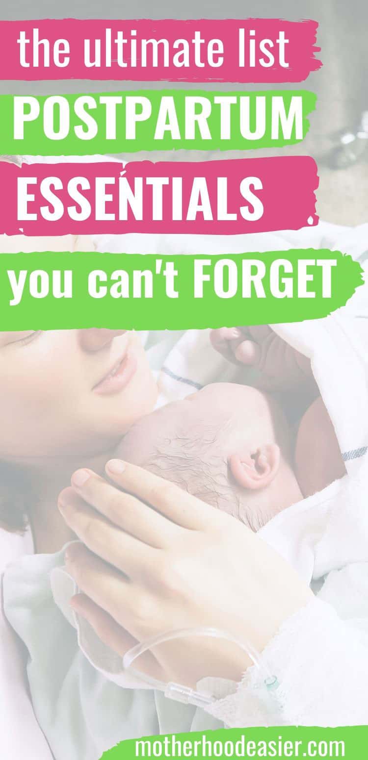new mom holding newborn sharing postpartum essentials